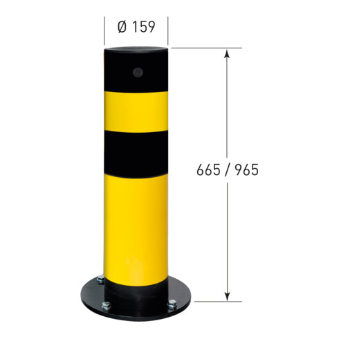 Moravia Rammschutz-Poller SWING für innen, Stahl, gelb/schw., zum Aufdübeln, 159 mm