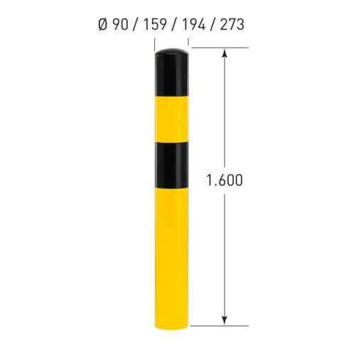 Moravia Rammschutz-Poller S Stahl schwarz/gelb 90 x 1600 mm