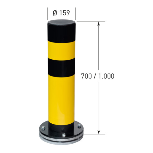 Moravia Rammschutz-Poller SWING, drehbar, Stahl,  gelb/schw., zum Aufdübeln, 159 mm