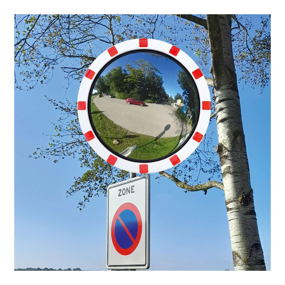 Moravia Rétroviseur de circulation rond en acier inoxydable 600 mm cadre rouge/blanc + collier 76 mm