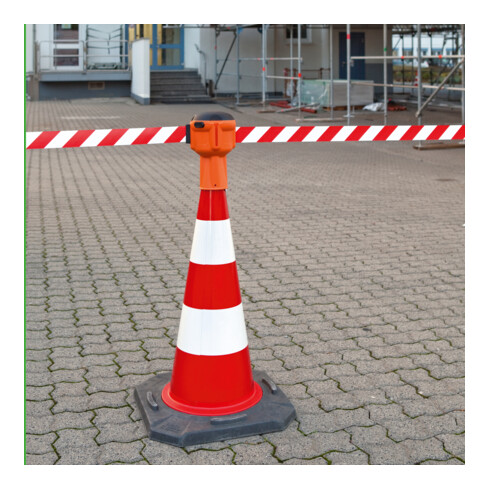 Moravia Sangle cônique avec bande de signalisation extensible 50 mm × 9 m rouge/blanc rayé
