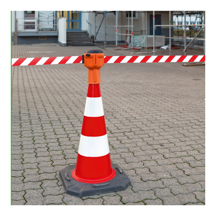 Moravia Sangle cônique avec bande de signalisation extensible 50 mm × 9 m rouge/blanc rayé