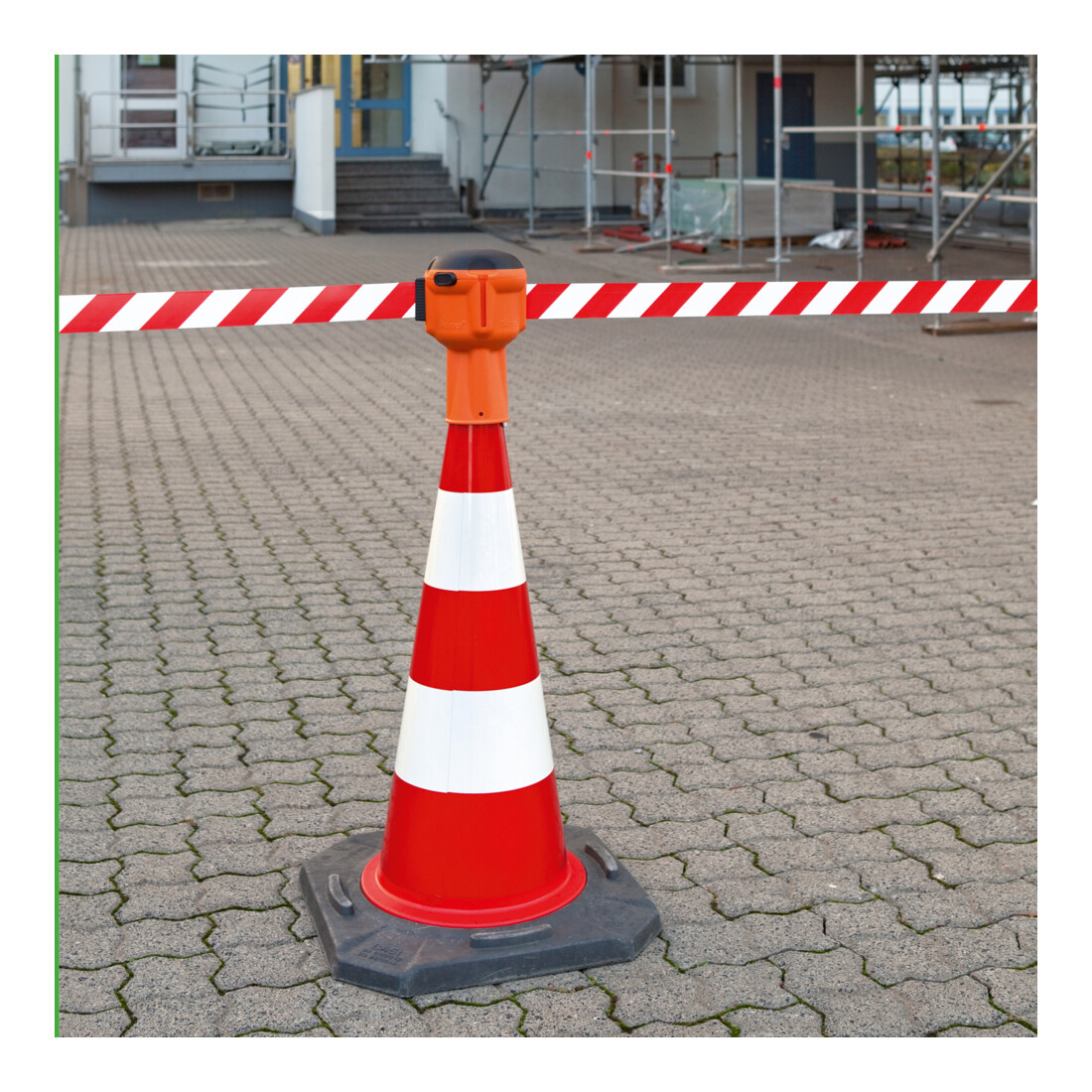 Moravia Sangle cônique avec bande de signalisation extensible 50 mm × 9 m rouge/blanc rayé