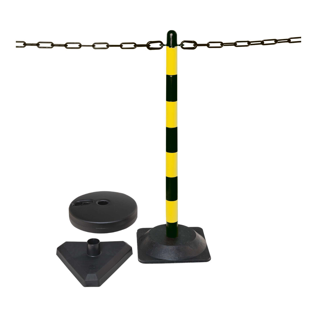 Moravia Set di supporti per catena con base triangolare, nero/giallo 10m catena, elemento di collegamento, gancio, 6pz.