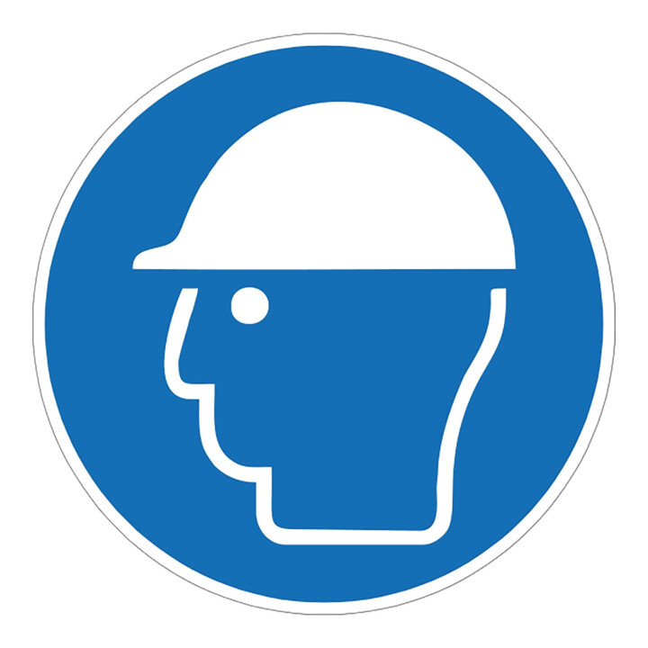 MORAVIA Signalisation pliable en plastique bleu avec symbole Utiliser une protection de tête