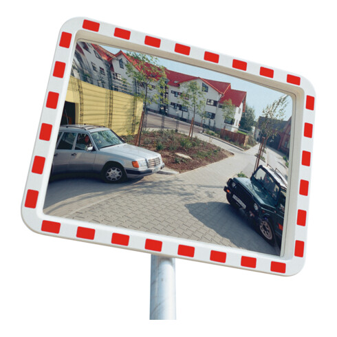 Moravia Verkehrsspiegel aus Acrylglas rot/weiß + 76er Schelle