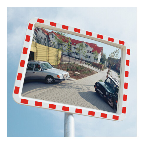 Moravia Verkehrsspiegel aus Acrylglas rot/weiß + 76er Schelle