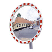 Moravia Verkehrsspiegel aus Acrylglas rund Rahmen rot/weiß + 76er Schelle