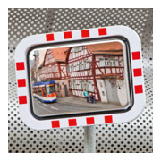 Moravia Verkehrsspiegel aus Edelstahl 450 x 600 mm Rahmen rot/weiß + Schelle-4
