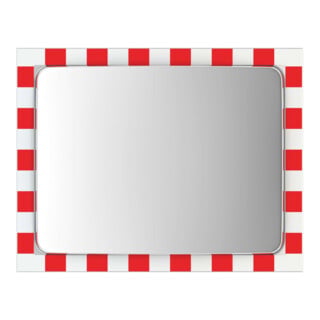 Moravia Verkehrsspiegel aus Edelstahl 600 x 800 mm Rahmen rot/weiß + 76er Schelle