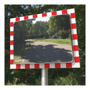 Moravia Verkehrsspiegel aus Edelstahl 600 x 800 mm Rahmen rot/weiß + 76er Schelle-5