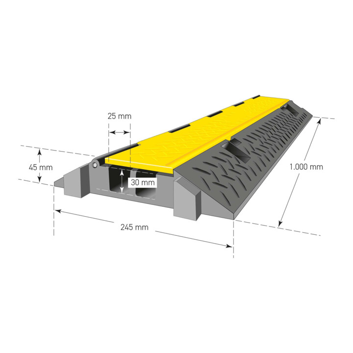 MORION Passerelle de câble 2 canaux 245 × 1000 × 45 mm caoutchouc dur noir couvercle jaune