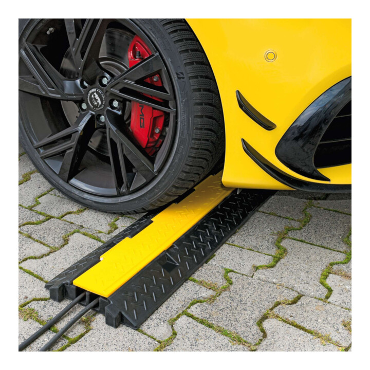MORION Passerelle de câble 2 canaux 245 × 1000 × 45 mm caoutchouc dur noir couvercle jaune