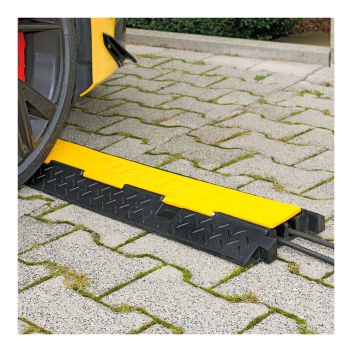 MORION Passerelle de câble 2 canaux 245 × 1000 × 45 mm caoutchouc dur noir couvercle jaune