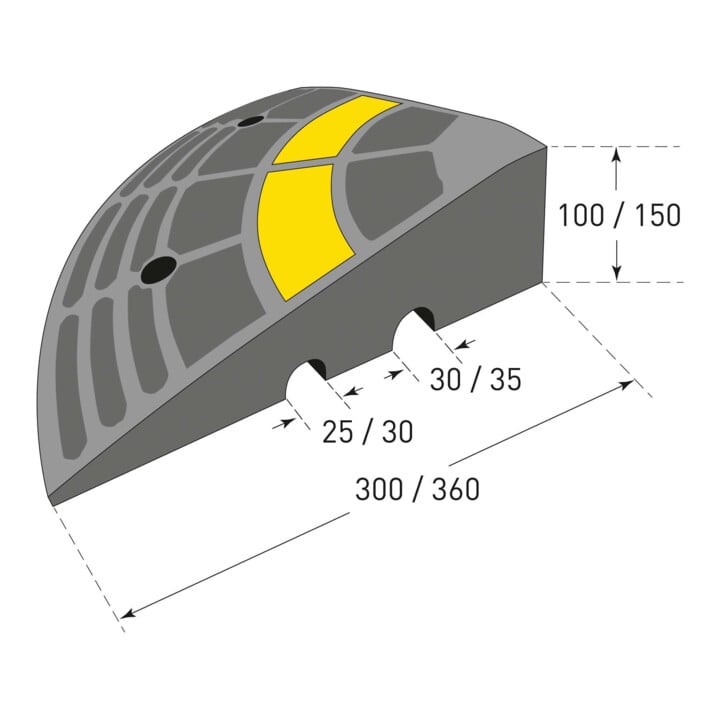 MORION Rampe de bordure Élément de finition 300 x 300 x 100 mm Caoutchouc noir jaune réfléchissant jusqu’à 40 t