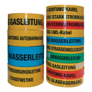 Multicoll Ruban de signalisation pour chemins de câbles, impression Attention câble LWL, I40mm L250m jaune