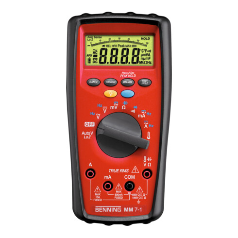 Multimètre BENNING 0,01 mV-1000 V DC 0,01 mV-1000 V AC avec batterie, plombs de mesure, sac M
