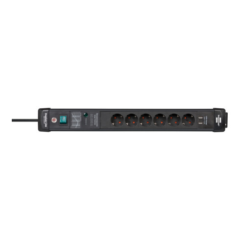 Multiprise de protection contre les surtensions Brennenstuhl Premium-Line 60.000A avec fonction de charge USB 6 prises noir 3m H05VV-F3G1,5