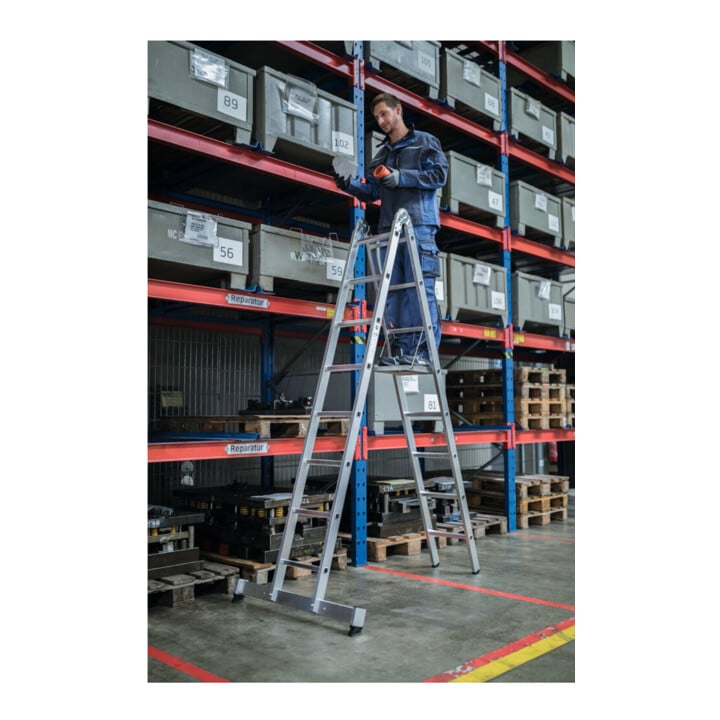 MUNK Aluminium-Klappleiter 2-teilig nivello®-Traverse 2 x 4 Sprossen