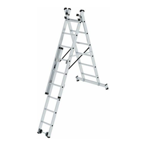 MUNK Aluminium-Mehrzweckleiter dreiteilig mit nivello ® -Traverse