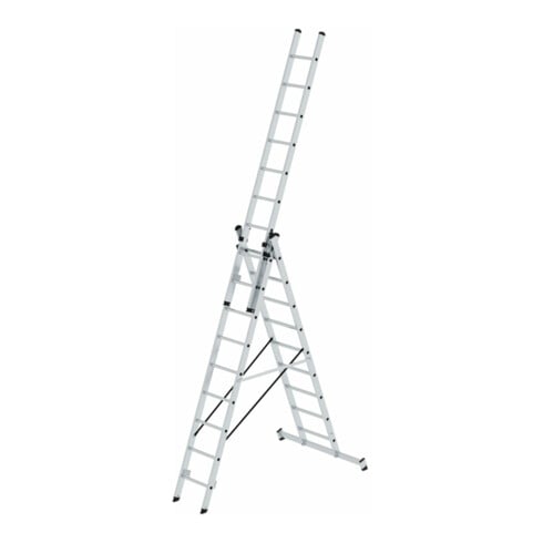 MUNK Aluminium-Mehrzweckleiter 3-teilig nivello®-Traverse 3 x 9 Sprossen