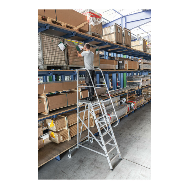 MUNK Aluminium-Plattformleiter einseitig begehbar, fahrbar 9 Stufen