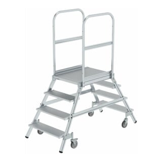 MUNK Aluminium-Podestleiter beidseitig begehbar: Aluminium geriffelt