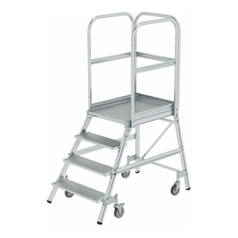 MUNK Aluminium-Podestleiter einseitig begehbar: Aluminium geriffelt