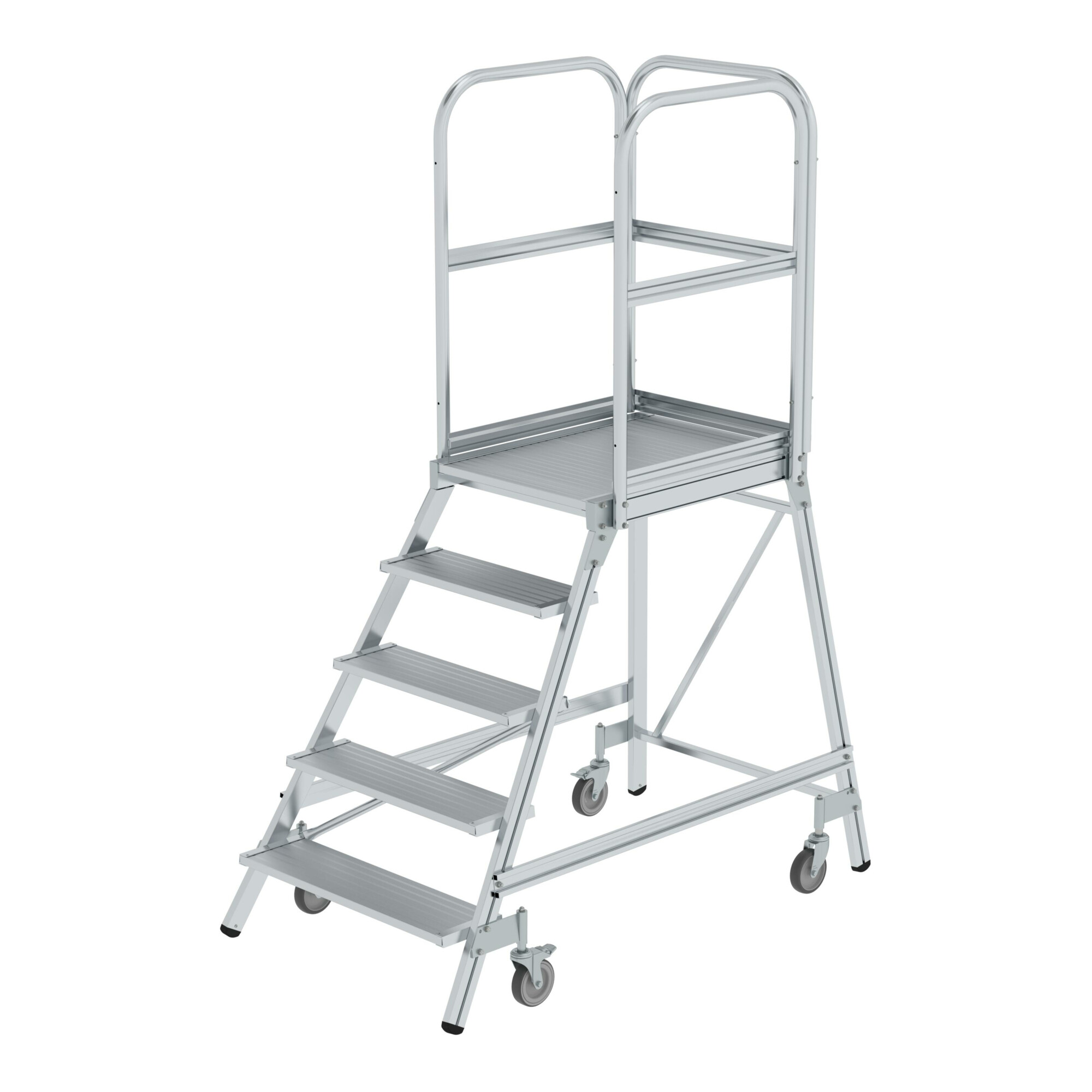 MUNK Aluminium-Podestleiter einseitig begehbar Aluminium geriffelt 5 Stufen