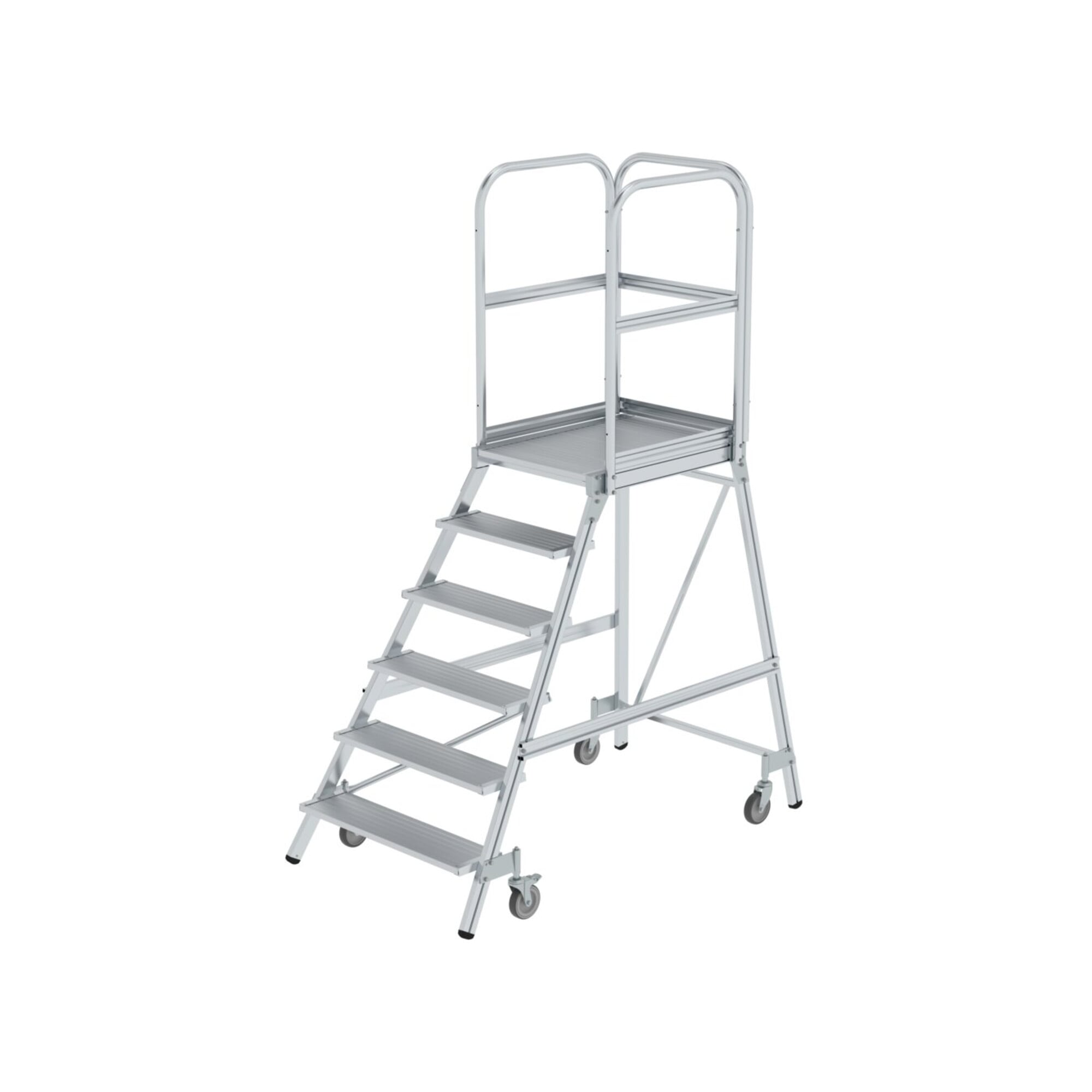 MUNK Aluminium-Podestleiter einseitig begehbar Aluminium geriffelt 6 Stufen