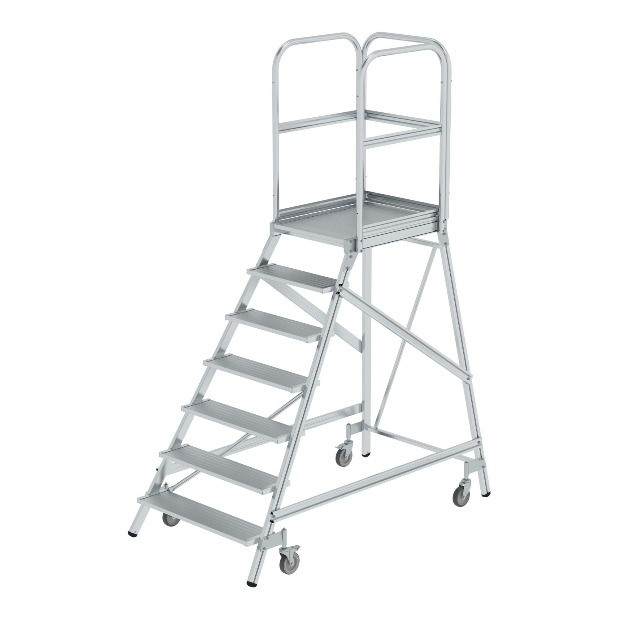MUNK Aluminium-Podestleiter einseitig begehbar Aluminium geriffelt 7 Stufen