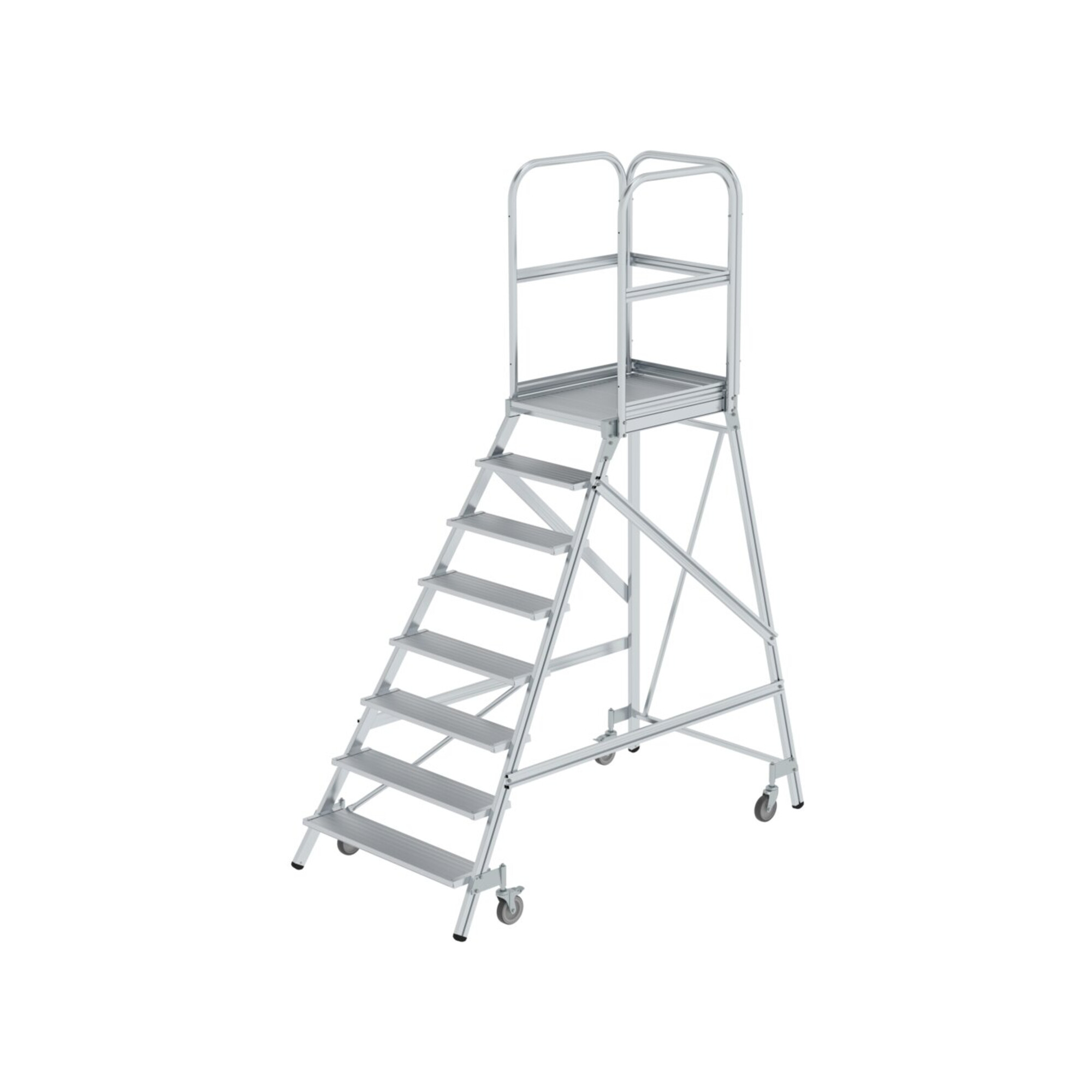 MUNK Aluminium-Podestleiter einseitig begehbar Aluminium geriffelt 8 Stufen