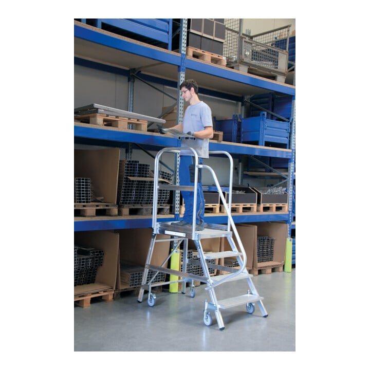 MUNK Aluminium-Podestleiter einseitig begehbar Aluminium geriffelt 8 Stufen