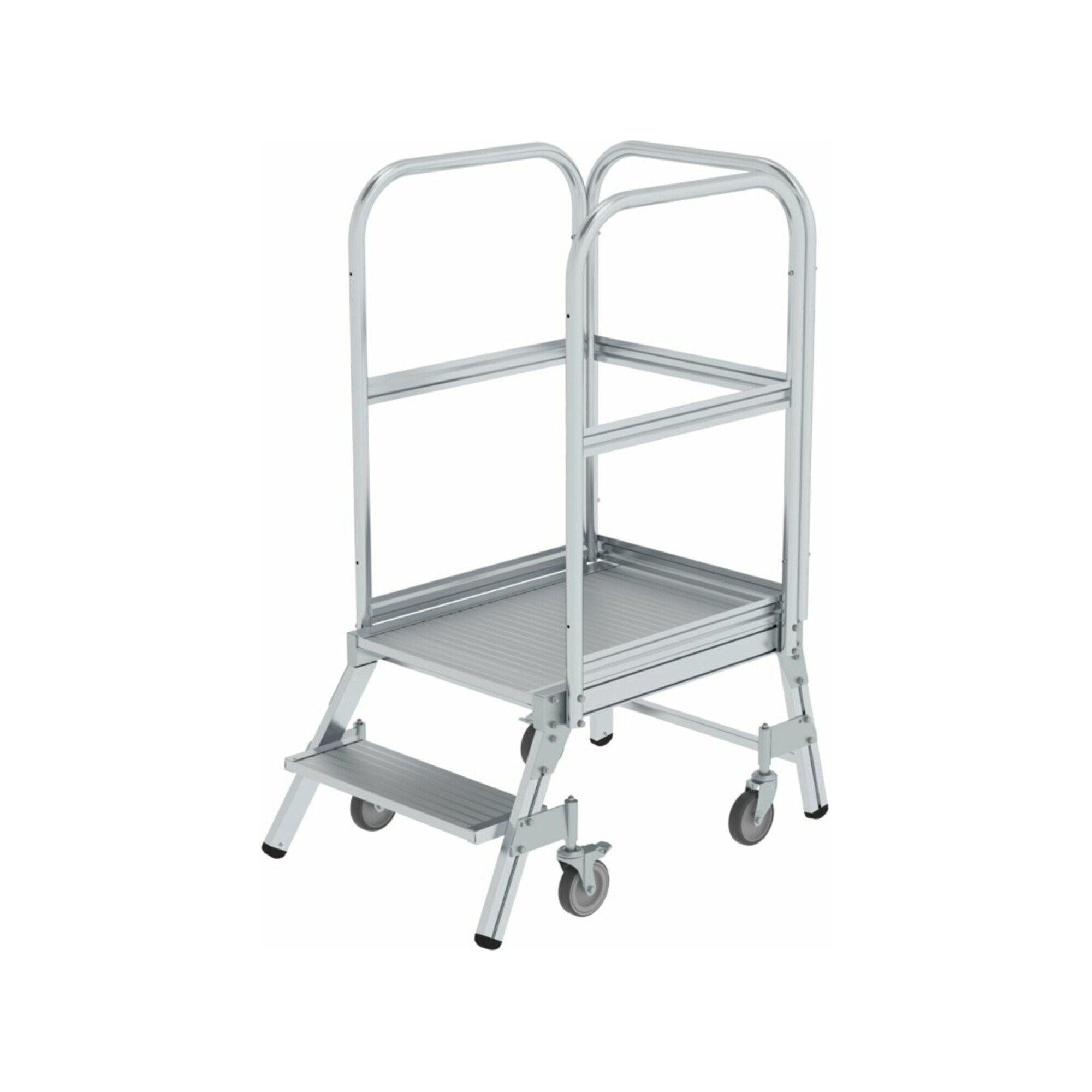 MUNK Aluminium-Podestleiter, einseitig begehbar, mit Federrollen, 2 Stufen