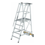 MUNK Aluminium-Podestleiter fahrbar, klappbar mit schmaler Quertraverse