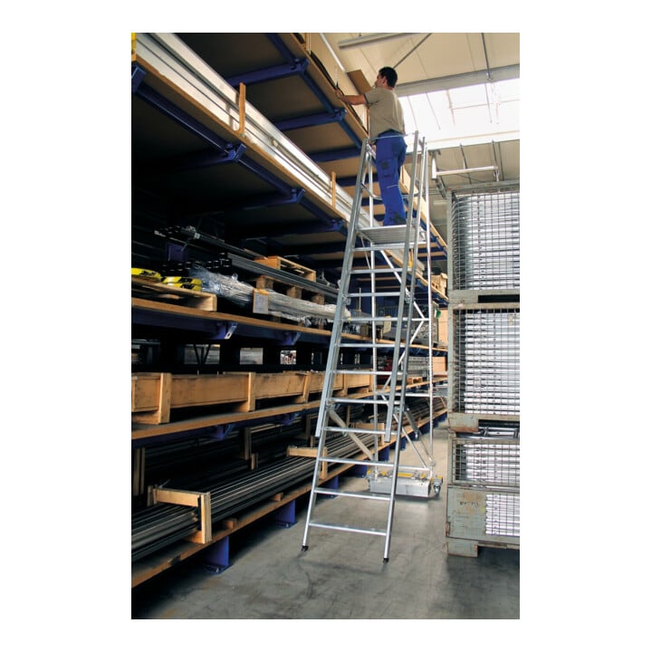 MUNK Aluminium-Podestleiter fahrbar klappbar schmaler Quertraverse 5 Stufen