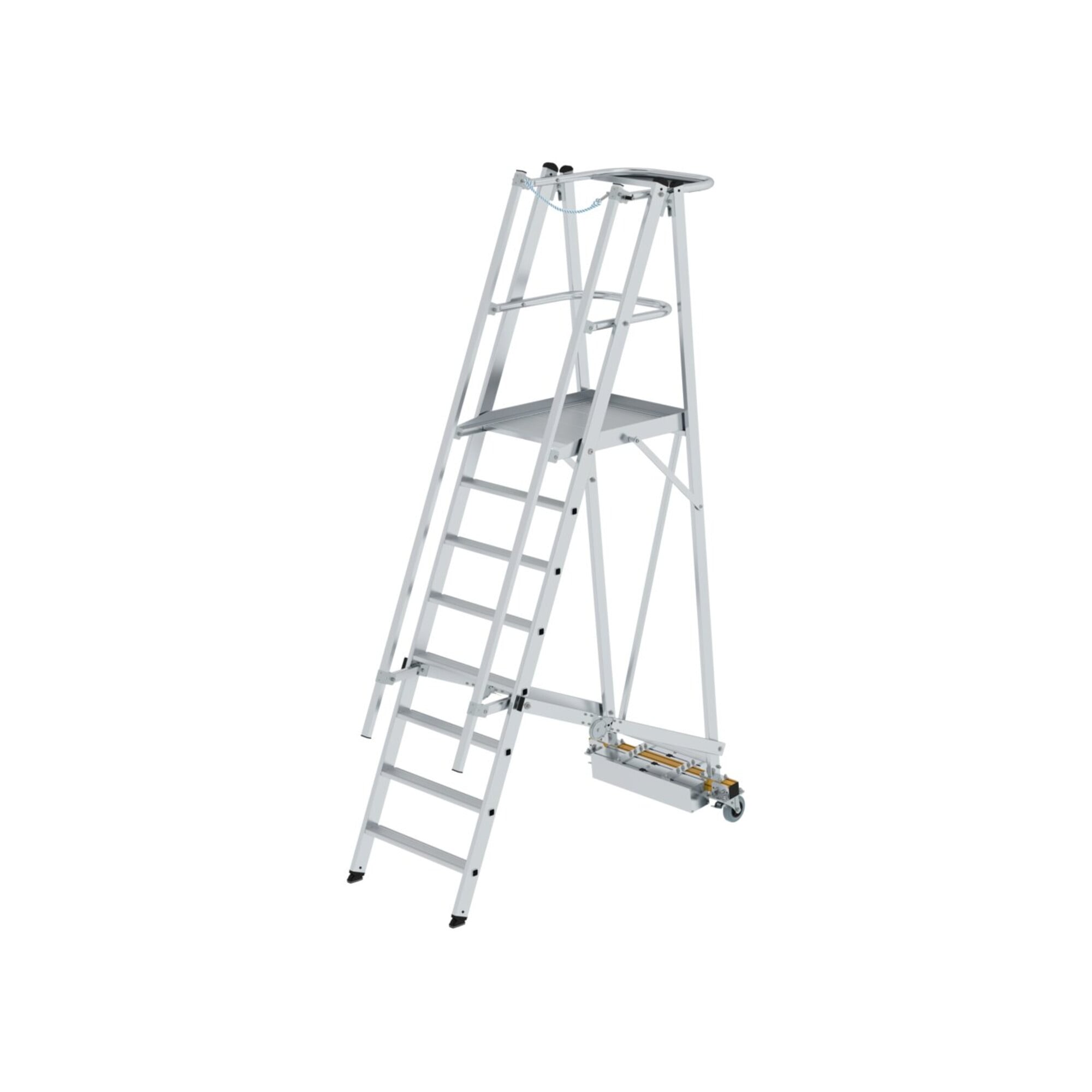 MUNK Aluminium-Podestleiter fahrbar klappbar schmaler Quertraverse 8 Stufen