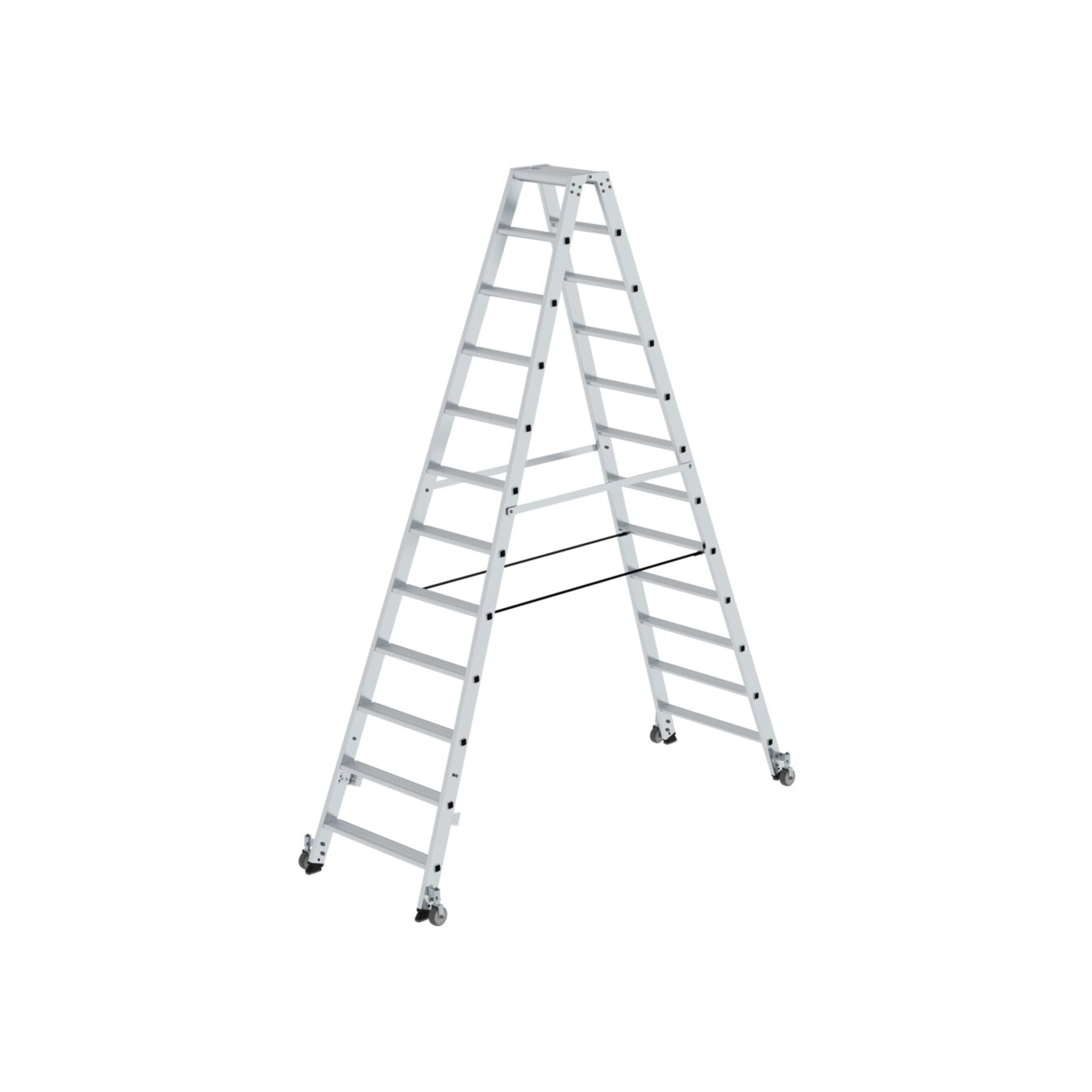 MUNK Aluminium-Stehleiter beidseitig begehbar Rollen 2 x 12 Stufen