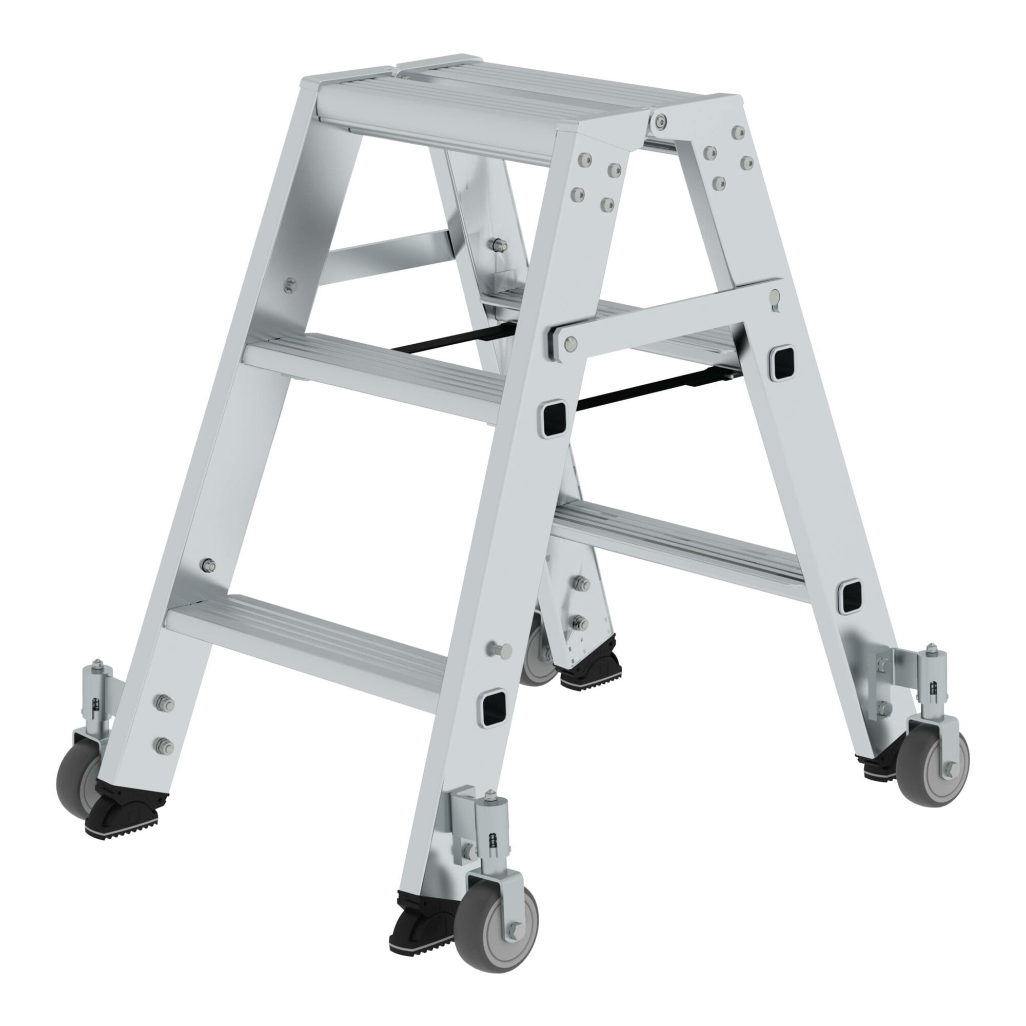 MUNK Aluminium-Stehleiter beidseitig begehbar Rollen 2 x 3 Stufen