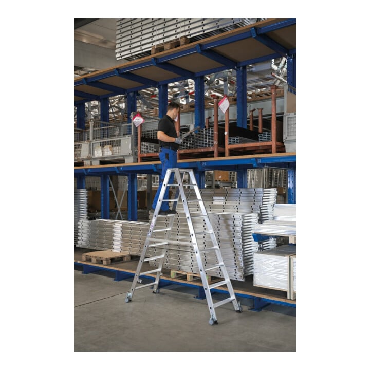 MUNK Aluminium-Stehleiter beidseitig begehbar Rollen 2 x 3 Stufen