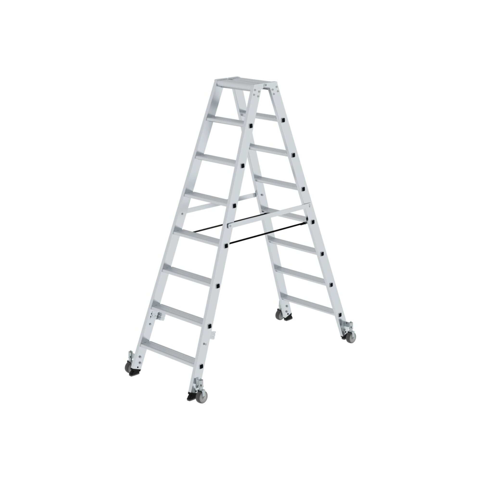 MUNK Aluminium-Stehleiter beidseitig begehbar Rollen 2 x 8 Stufen