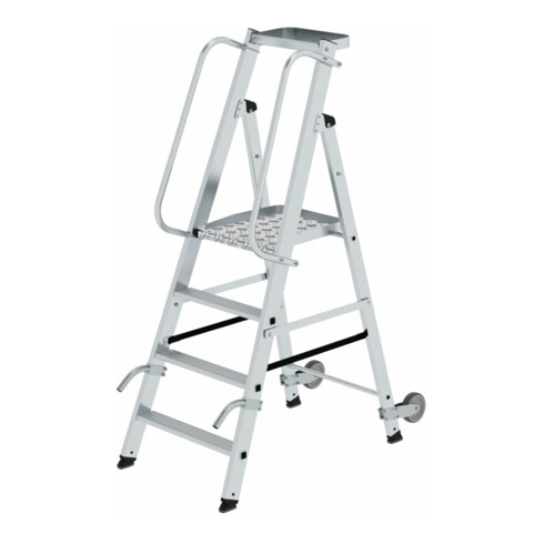 MUNK Aluminium-Stufenstehleiter einseitig begehbar mit Rollen und Griff