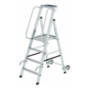 MUNK Aluminium-Stufenstehleiter einseitig begehbar mit Rollen und Griff