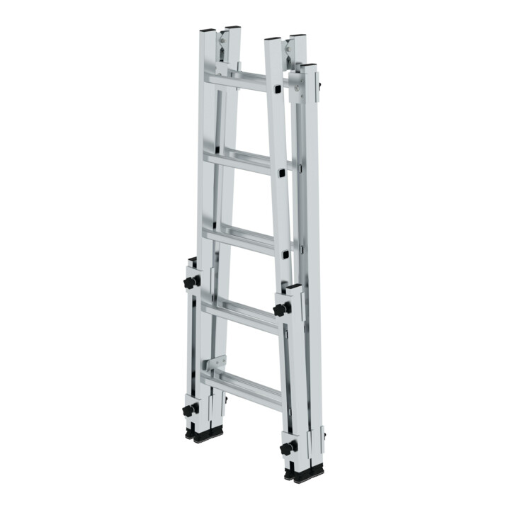 MUNK Aluminium-Stehleiter treppengängig 4 ausschiebbaren Holmen 2 x 5 Sprossen