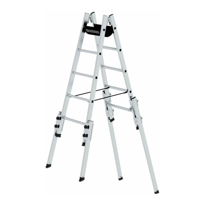MUNK Aluminium-Stehleiter treppengängig 4 ausschiebbaren Holmen 2 x 5 Sprossen