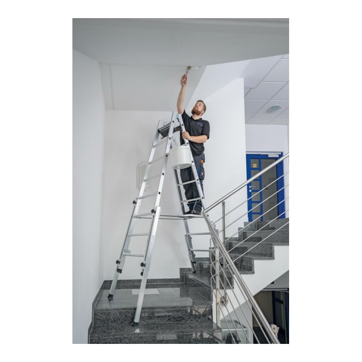 MUNK Aluminium-Stehleiter treppengängig 4 ausschiebbaren Holmen 2 x 5 Sprossen