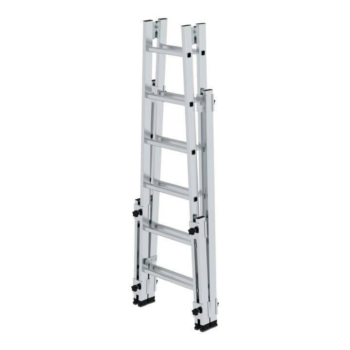 MUNK Aluminium-Stehleiter treppengängig 4 ausschiebbaren Holmen 2 x 6 Sprossen