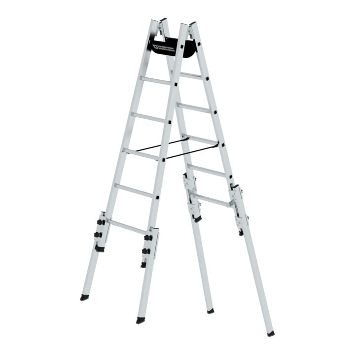 MUNK Aluminium-Stehleiter treppengängig 4 ausschiebbaren Holmen 2 x 6 Sprossen