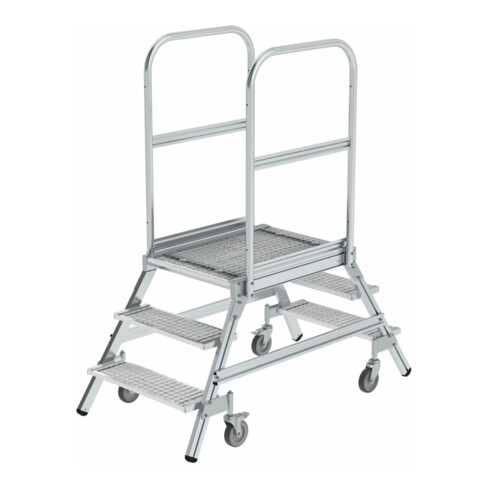 MUNK Alumnium-Podestleiter beidseitig begehbar: Stahl-Gitterrost