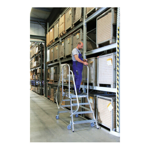 MUNK Alumnium-Podestleiter beidseitig begehbar: Stahl-Gitterrost